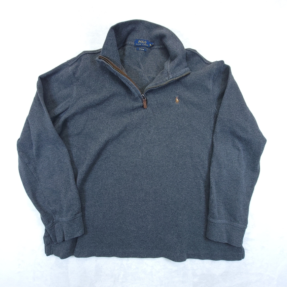 Polo Ralph Lauren Estate Rib Sweater Men's Size XL Gray 1/4 Zip Cotton Preppy